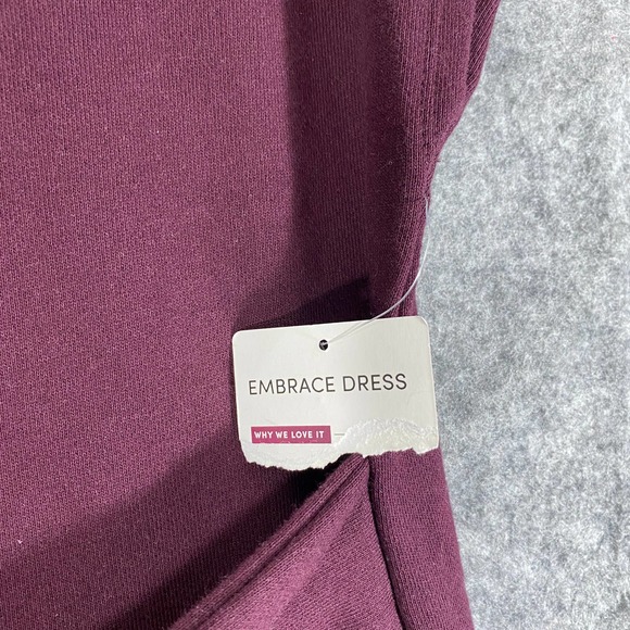 Athleta Dress XS Maroon Purple Short Sleeve Embrace Knit Mini Waist Tie NEW - Picture 7 of 12